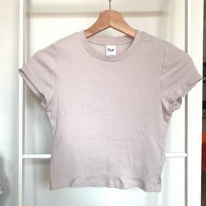 Aritzia Tna Ribbed Waist T-Shirt (LIGHT DUSTY PINK)